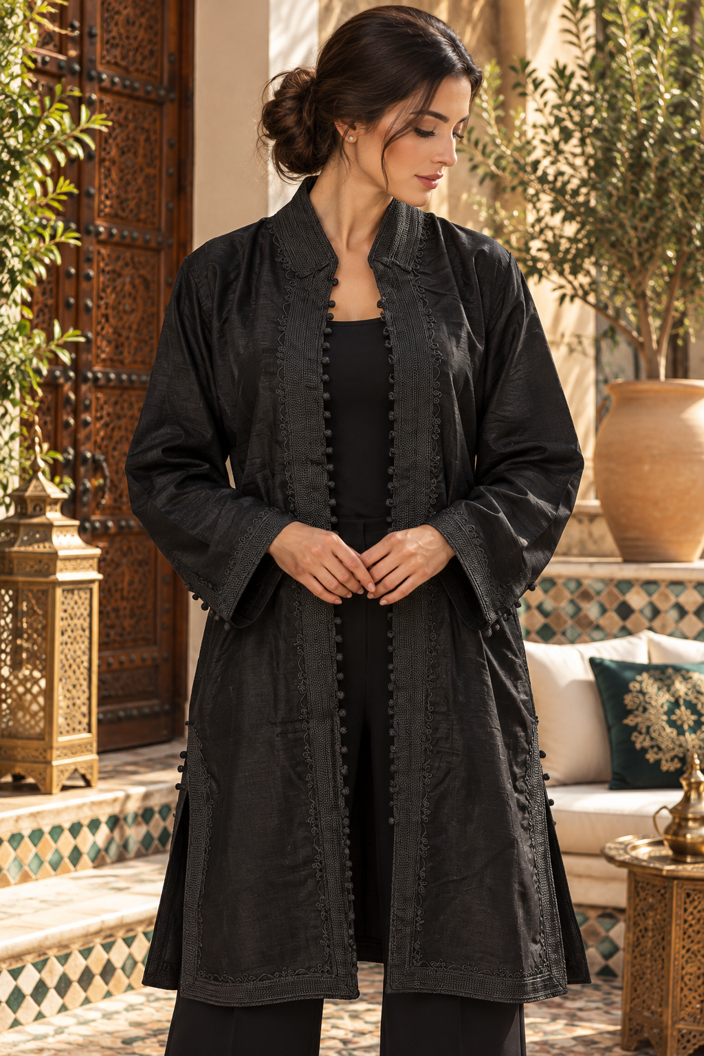 Three-Quarters Black Embroidered