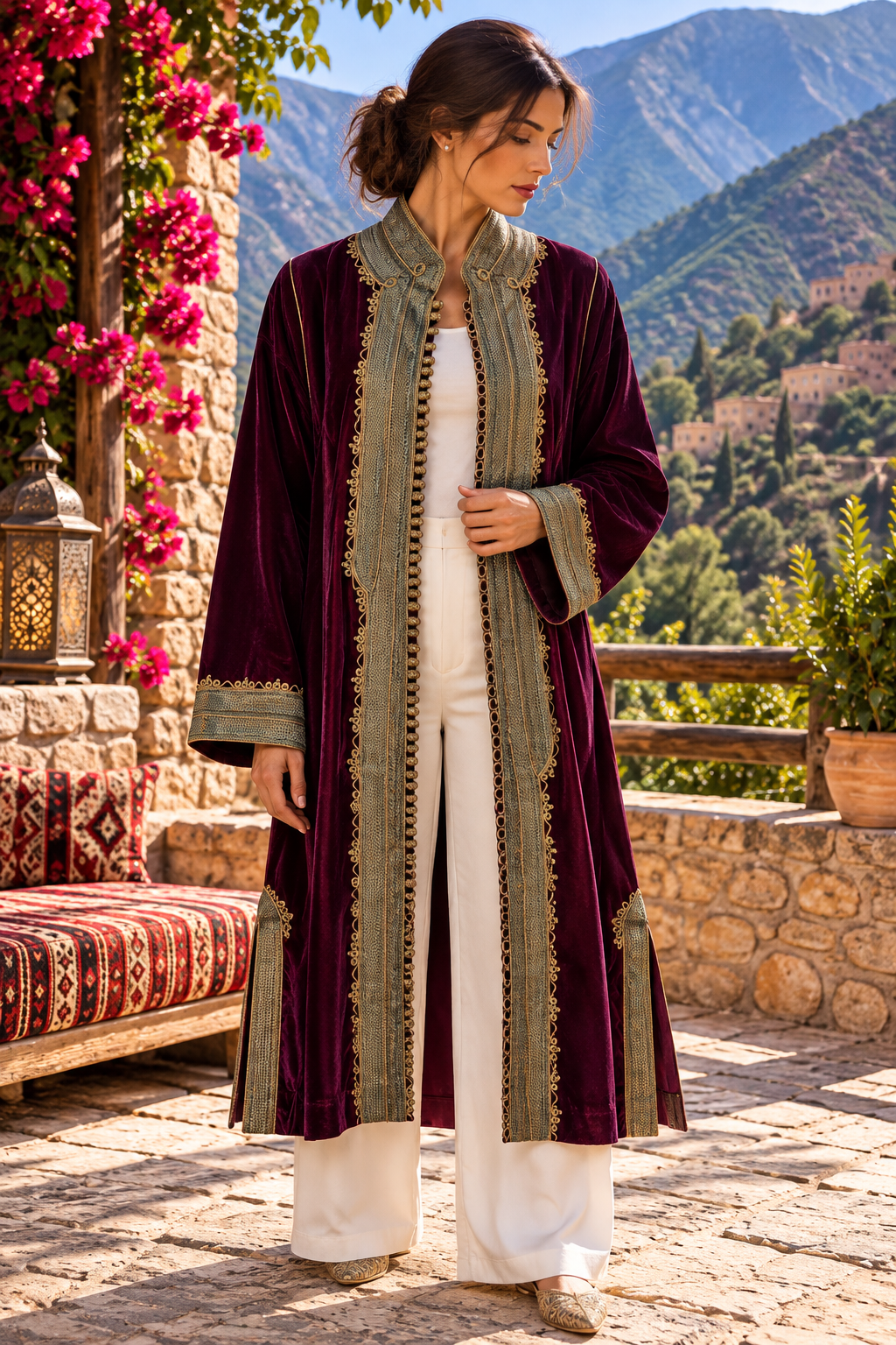 Three-Quarters Burgundy Gold Trim - Front