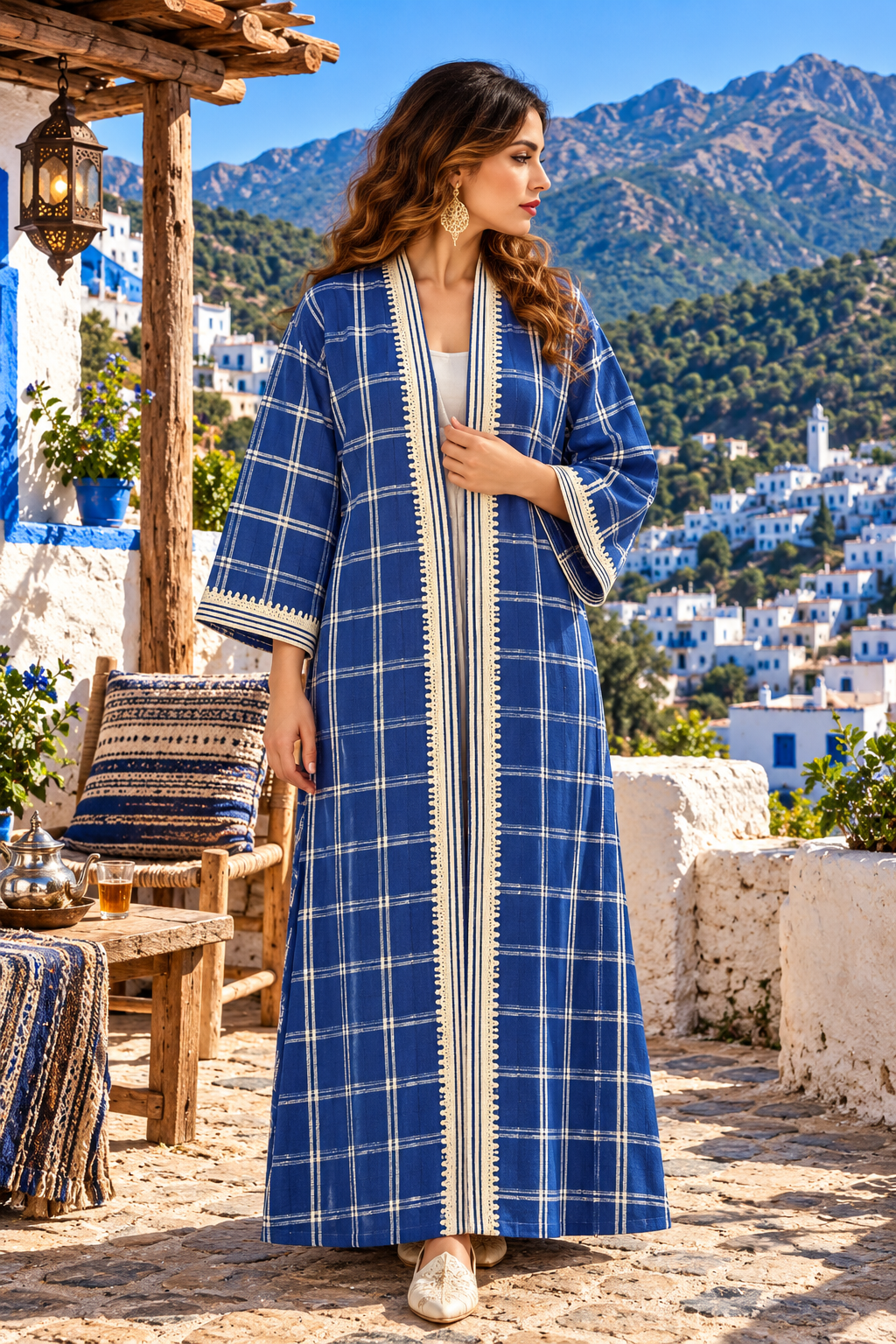 Caftan Blue White Plaid Village