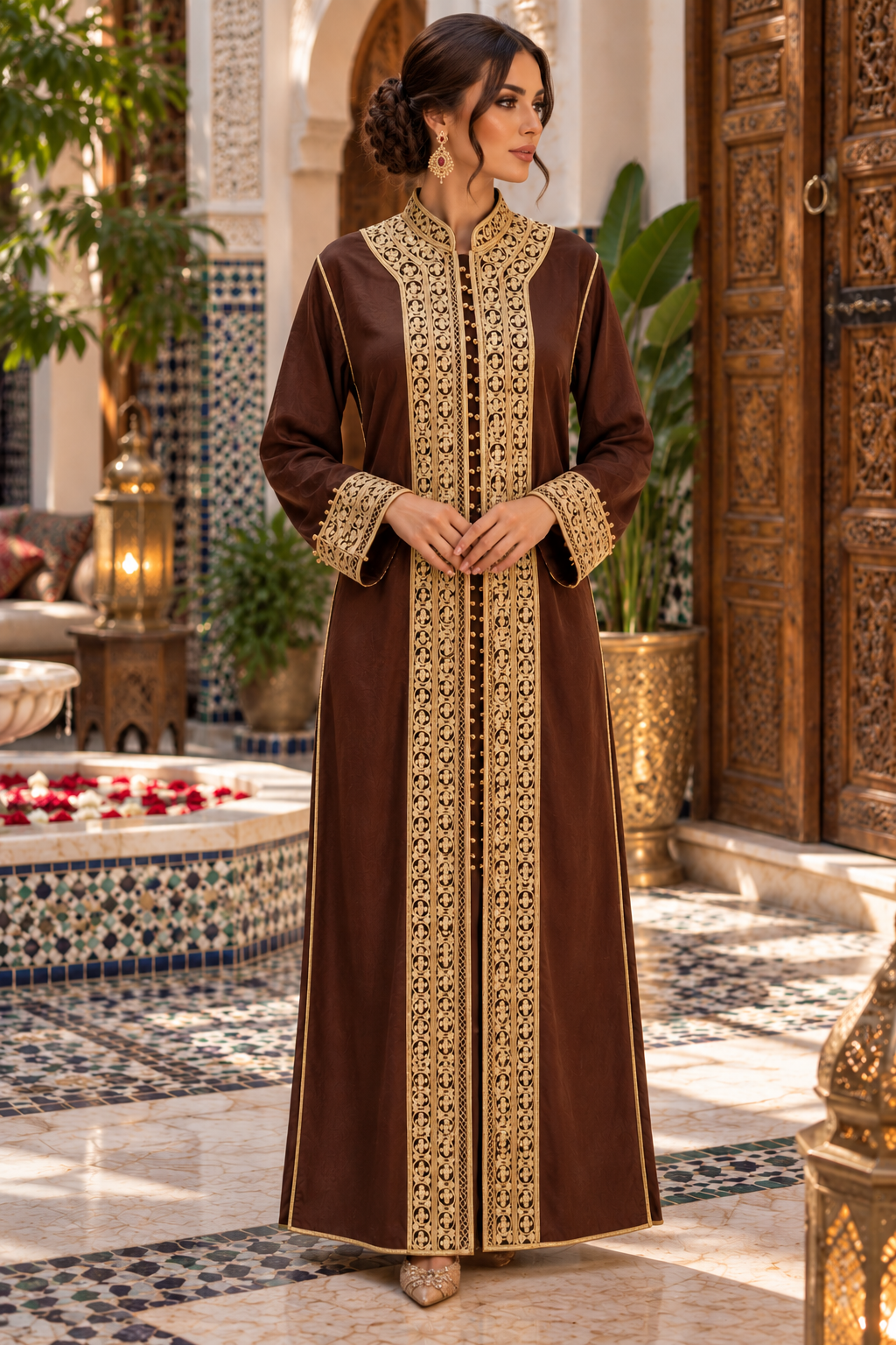 Caftan Brown Gold Embroidered Riad