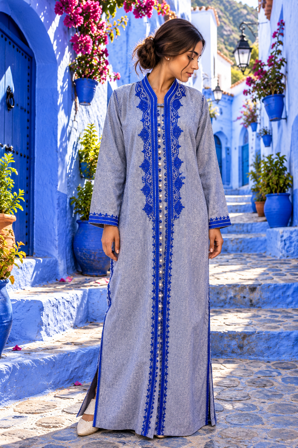 Caftan Cobalt Blue Embroidered Chefchaouen - Front