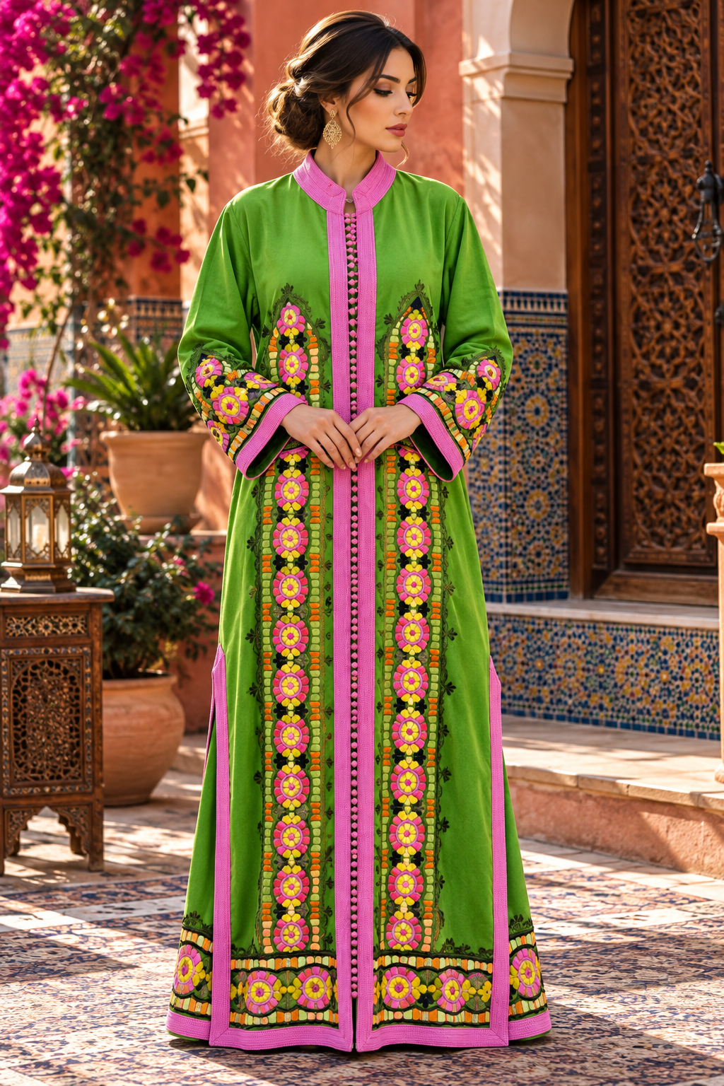 Caftan Emerald Multicolor Courtyard - Front