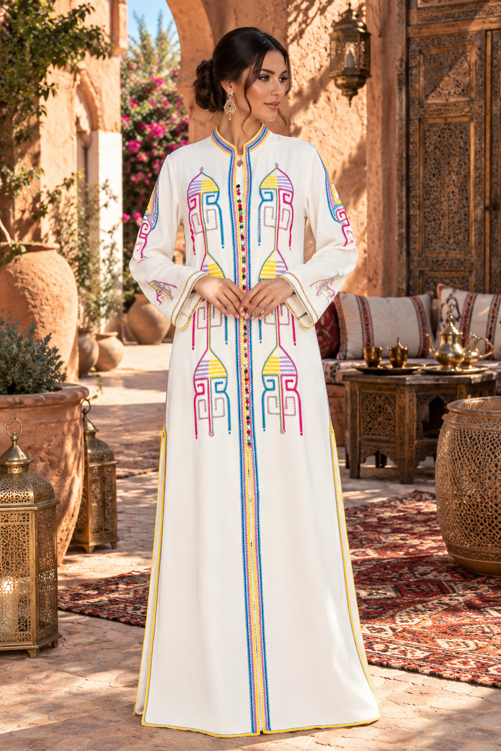 Caftan Ivory Geometric Embroidered - Front