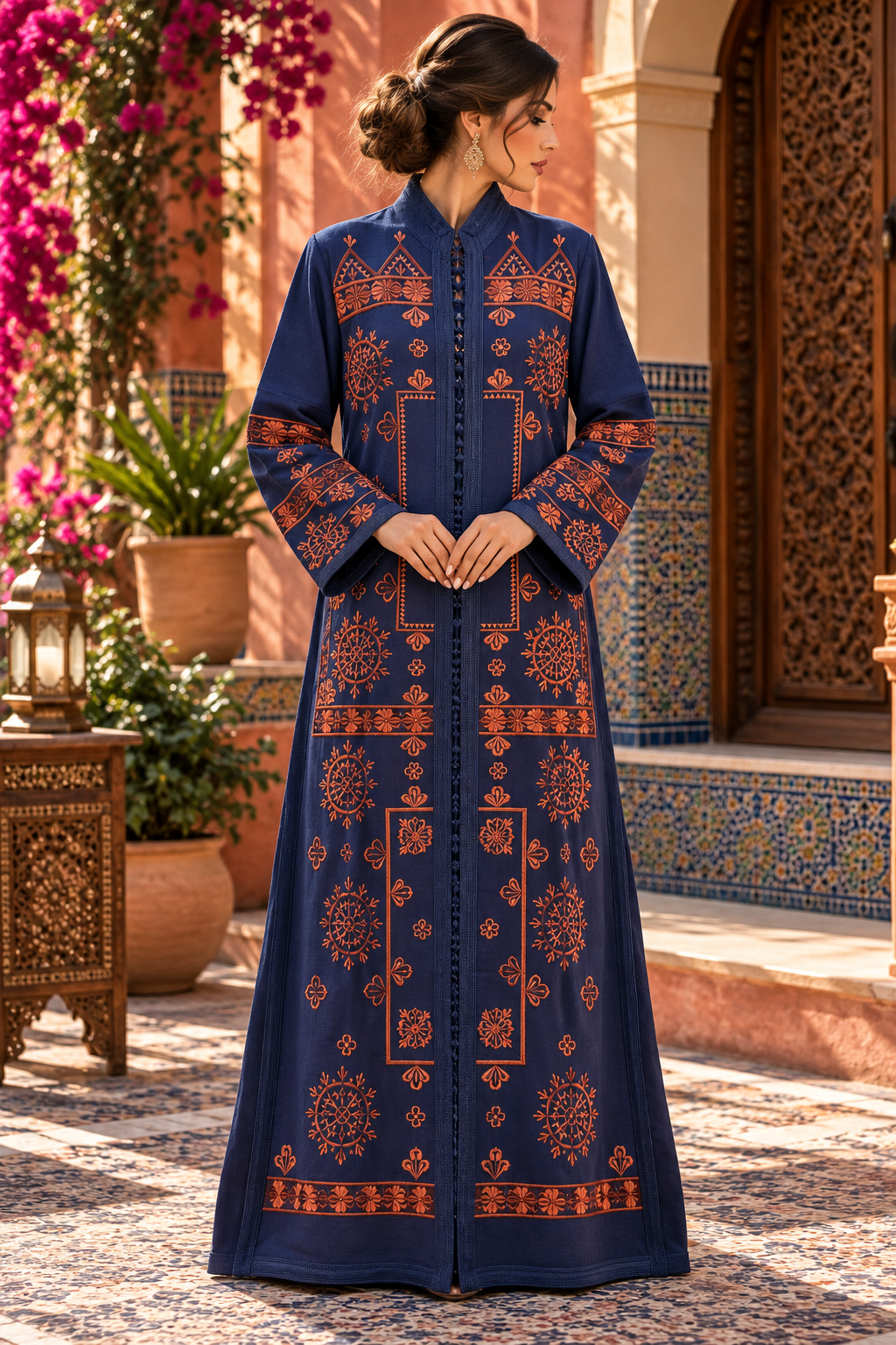 Caftan Navy Terracotta Medallions - Front