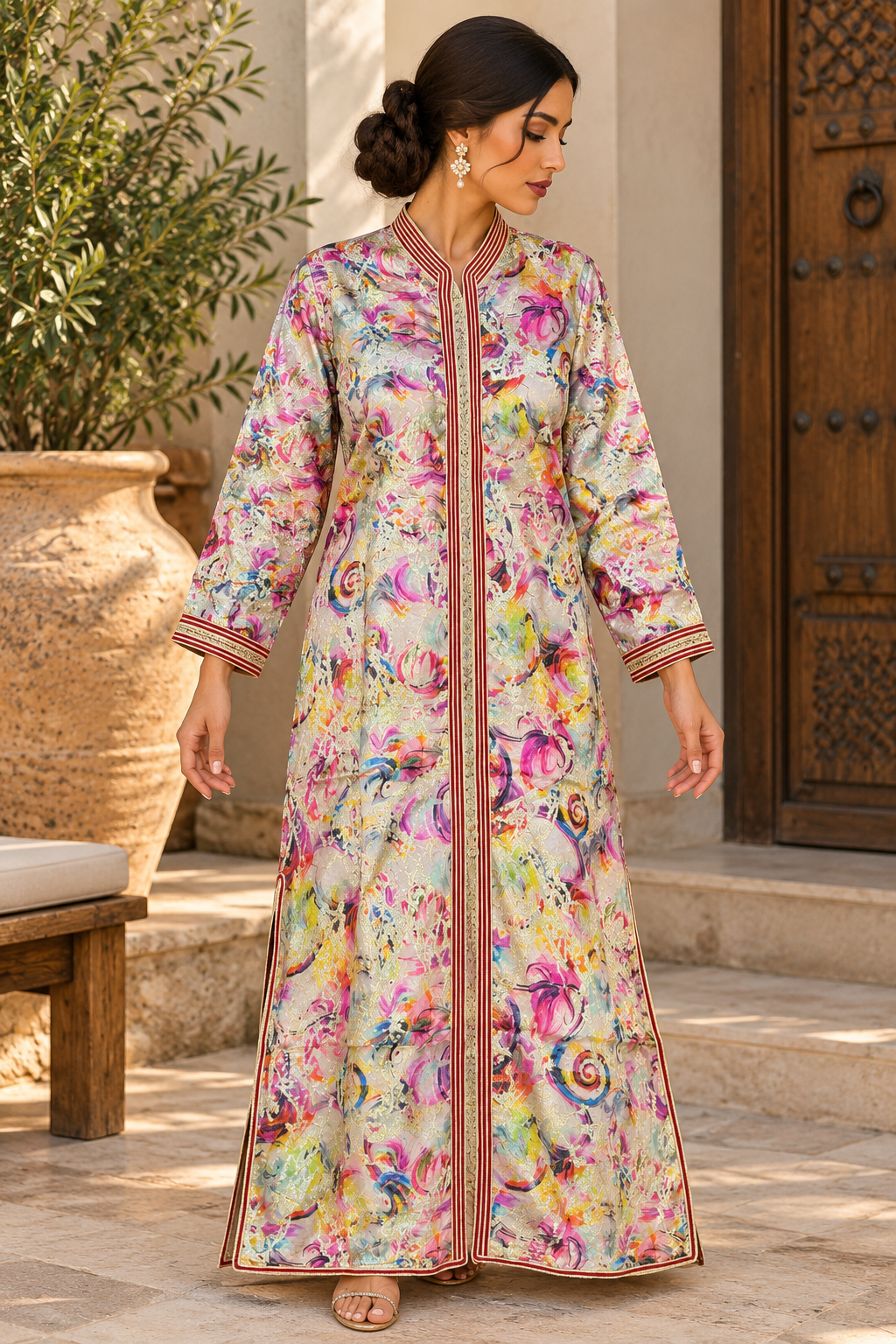 Caftan Pastel Floral Embroidered - Front