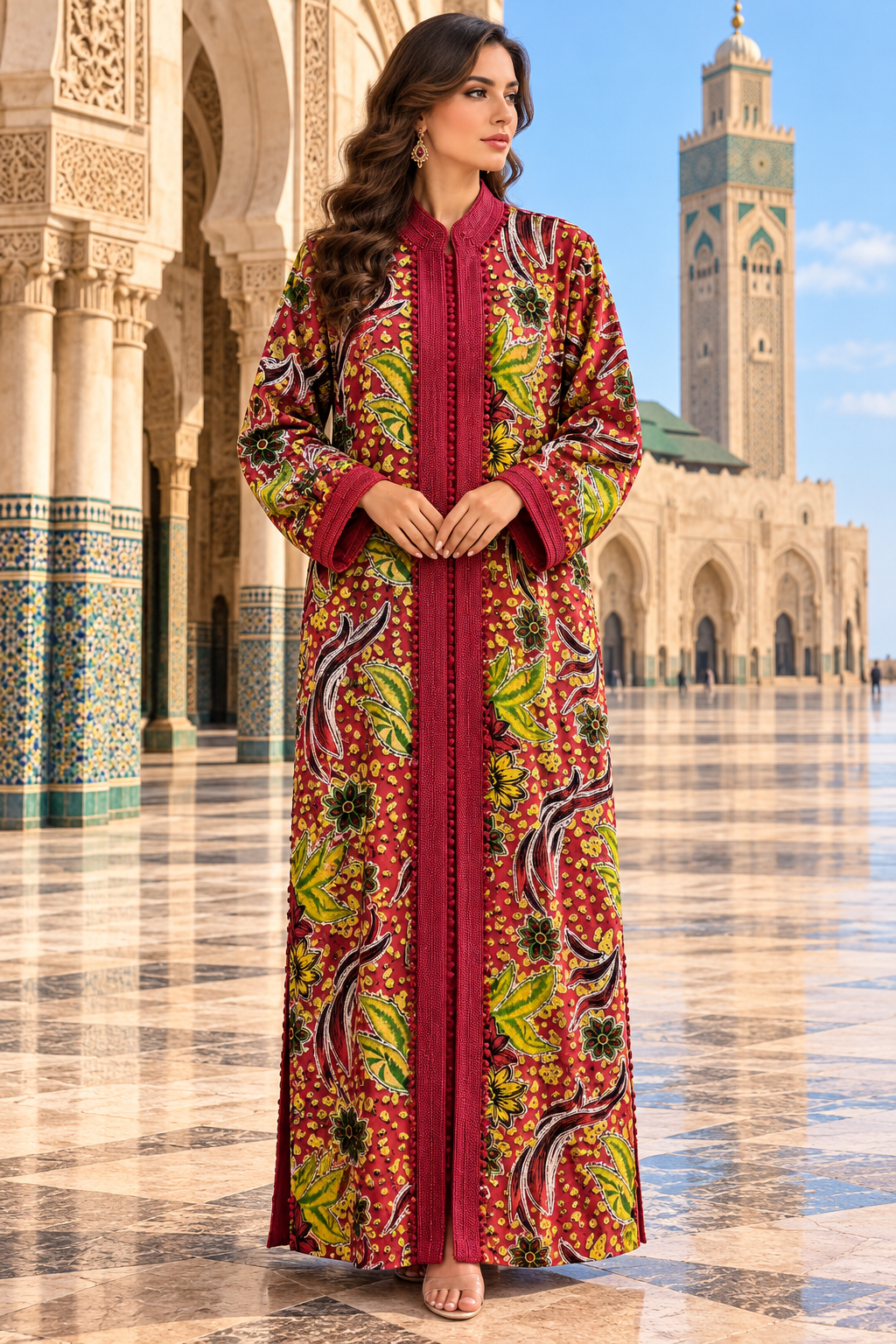 Caftan Red Yellow Floral Grand Mosque - Front