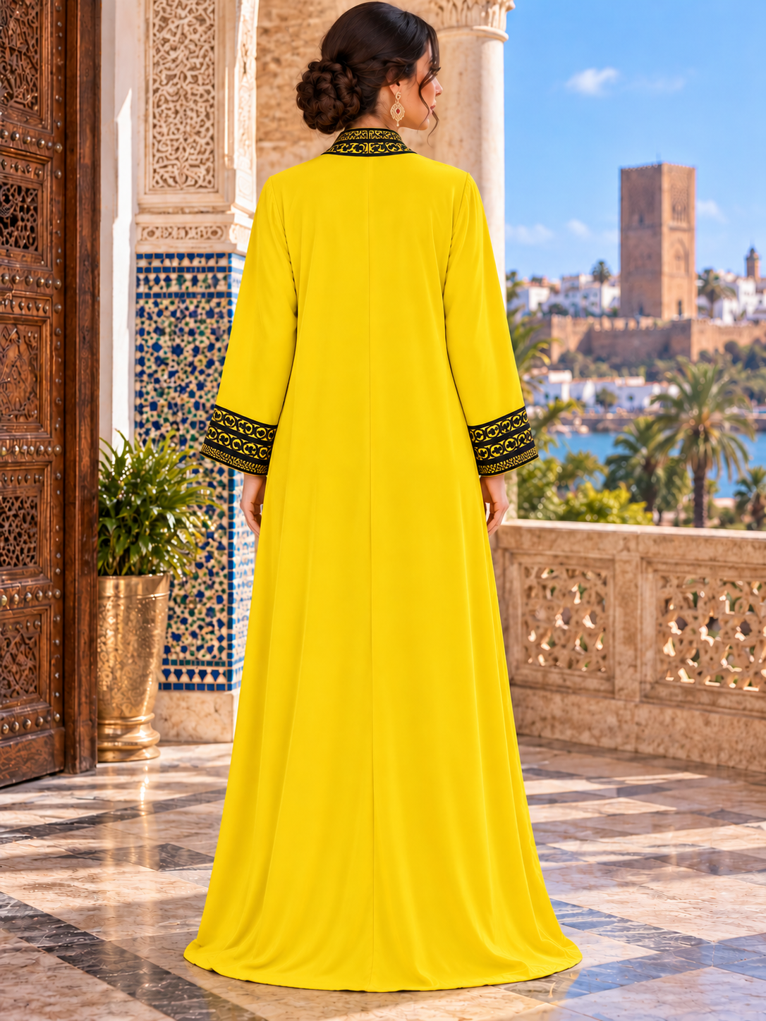 Caftan Yellow Black Embroidery - Back