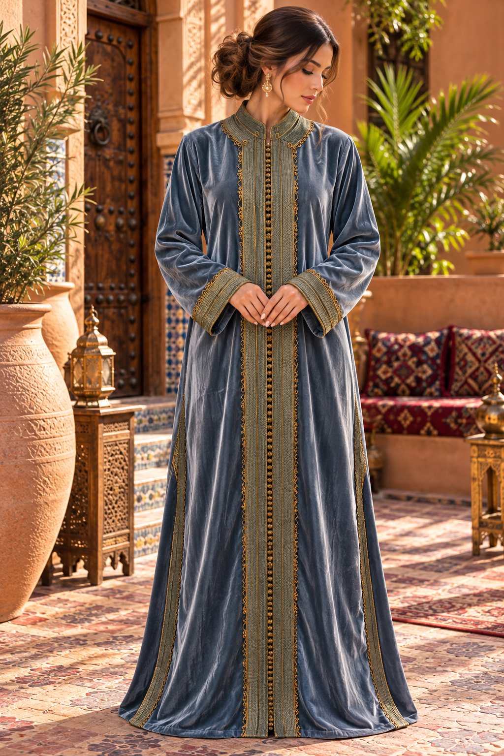 Caftan Blue Gold Courtyard - Front