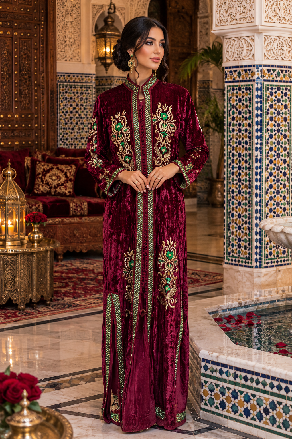 Caftan Burgundy Gold Embroidered - Front