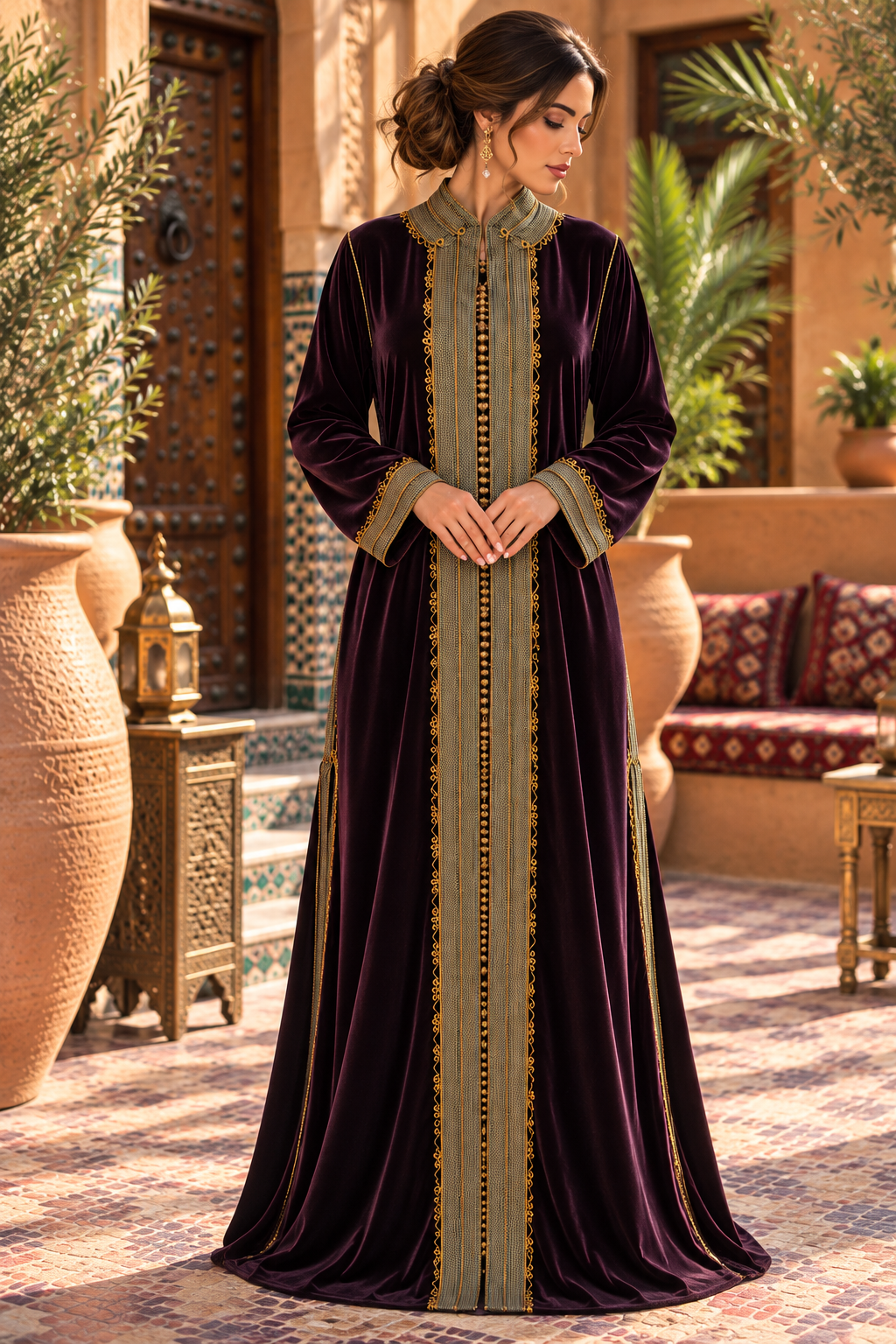 Caftan Purples Gold Embroidered - Front