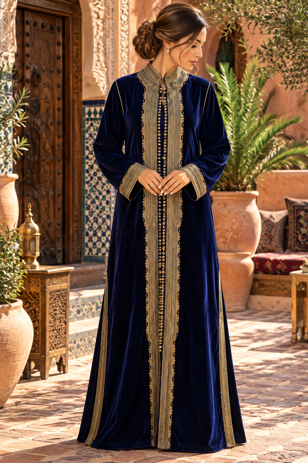 Caftan Royal Blue Gold Riad - Front