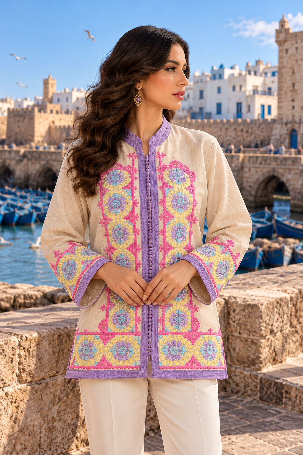 Jacket Beige Pastel Circular Embroidered