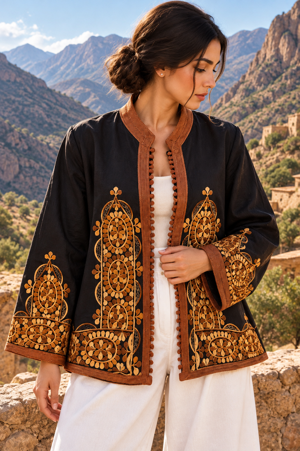 Jacket Black Gold Embroidered Mountain