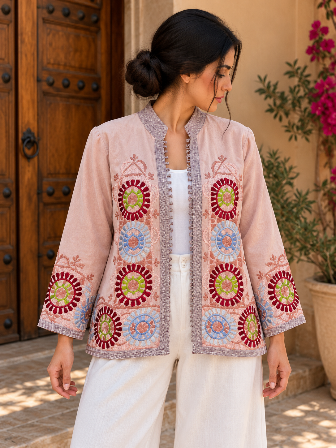 Jacket Blush Pink Circular Embroidered - Front