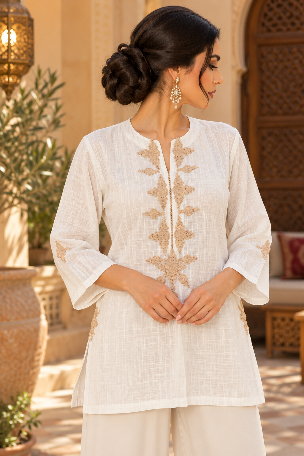 Jacket Ivory Beige Crochet - Front