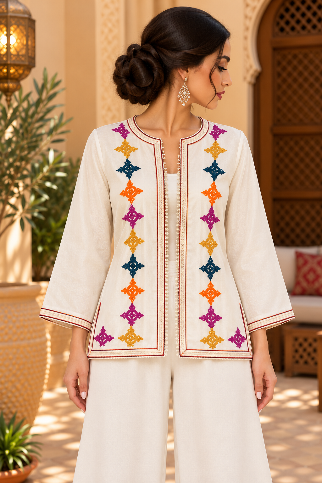 Jacket Ivory Multicolor Diamonds - Front