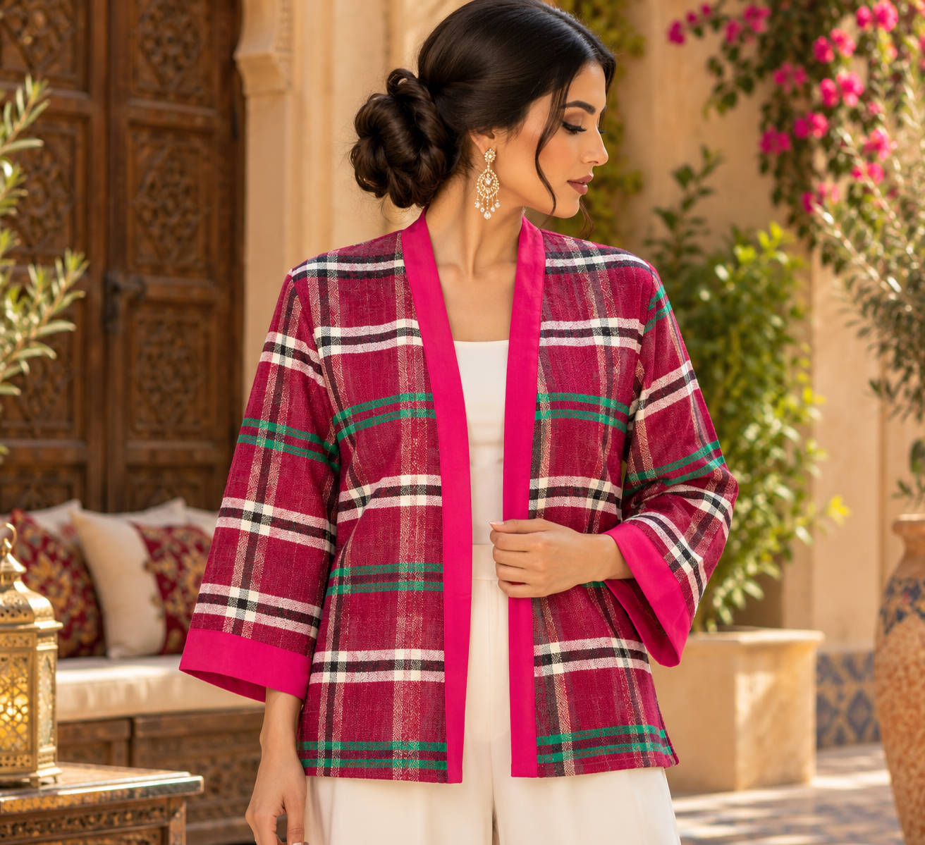 Jacket Magenta Plaid - Front