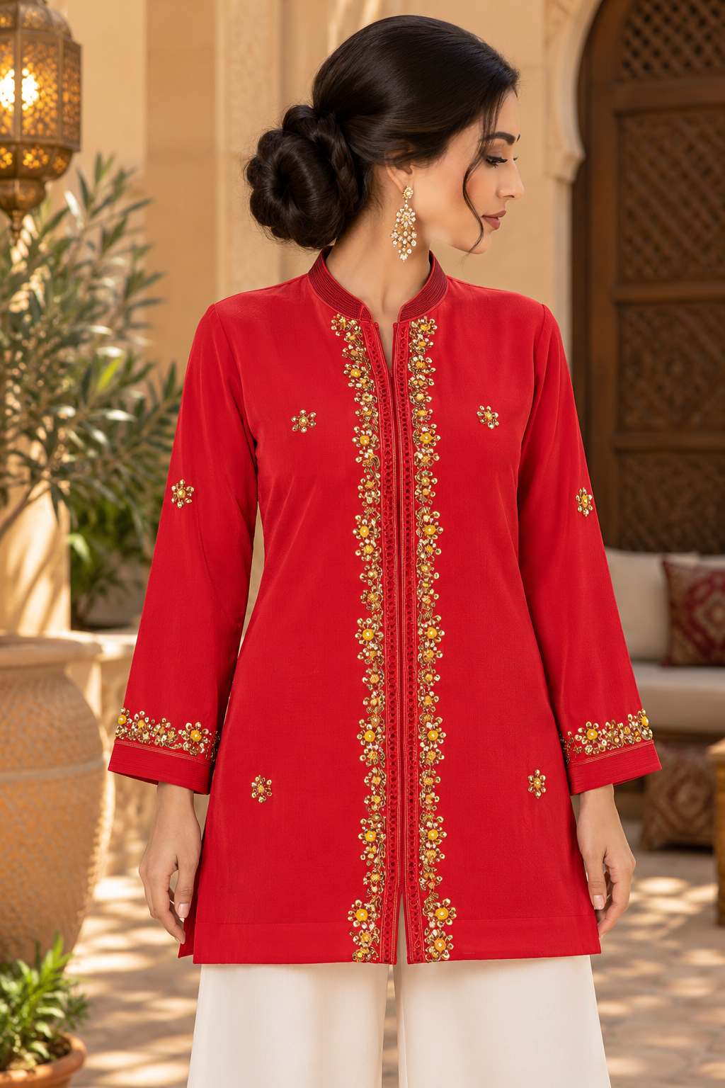 Jacket Red Gold Embroidered - Front