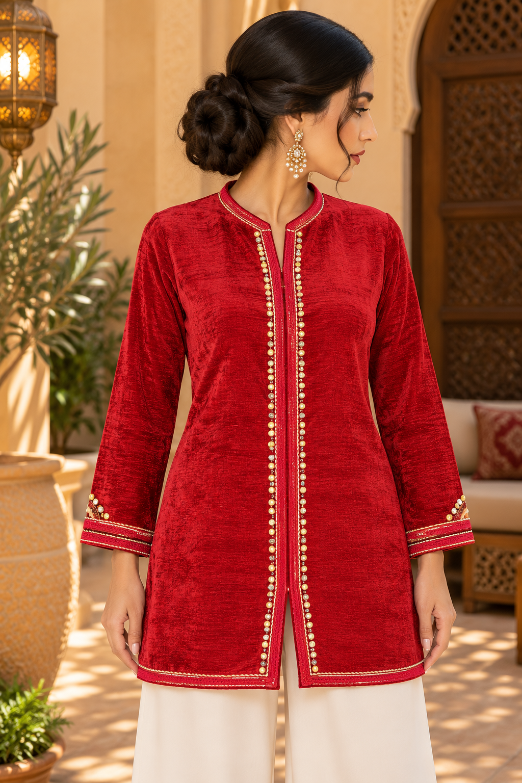 Jacket Red Pearl Embroidered - Front