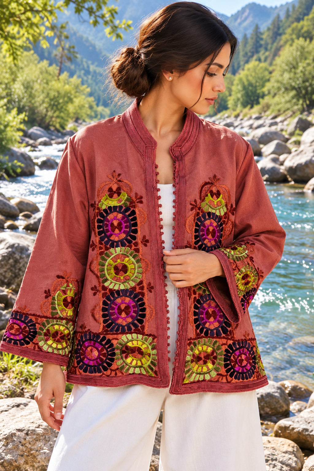 Jacket Rose Multicolor Embroidered River - Front