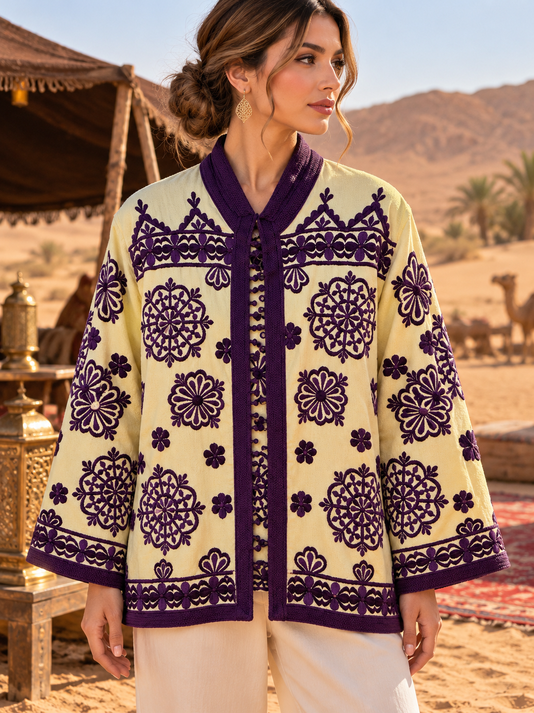 Jacket Yellow Purple Embroidered Desert - Front