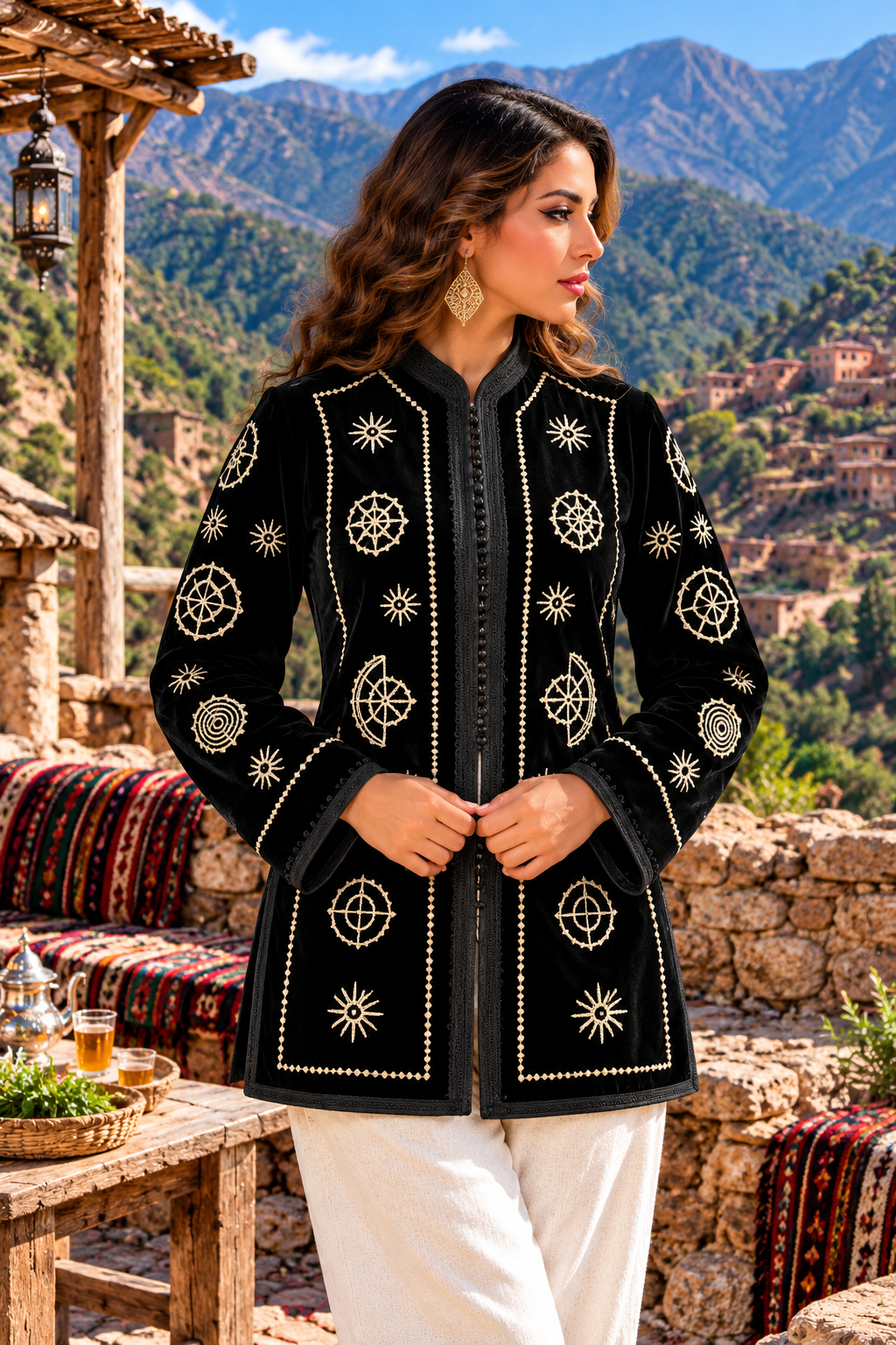 Jacket Amazigh Embroidered Mountain - Front