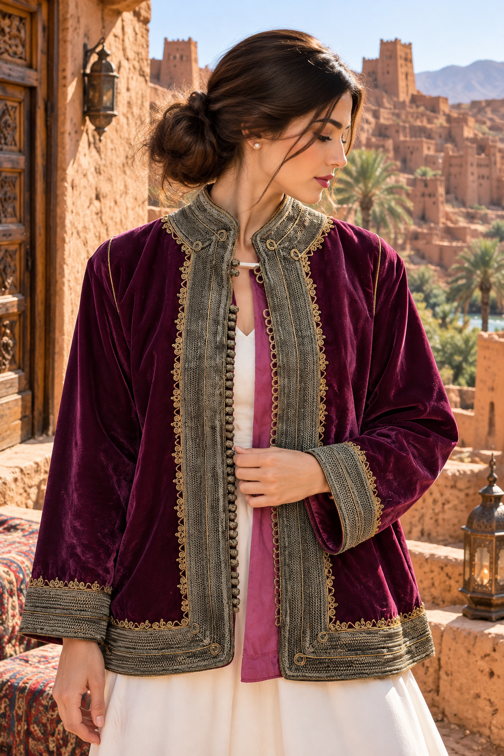Jacket Burgundy Gold Trim - Front