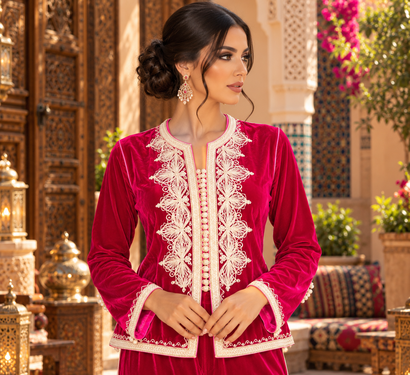 Jacket Fuchsia White Embroidered - Front