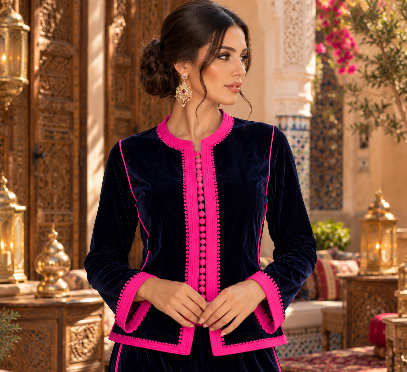 Jacket Navy Magenta Trim - Front