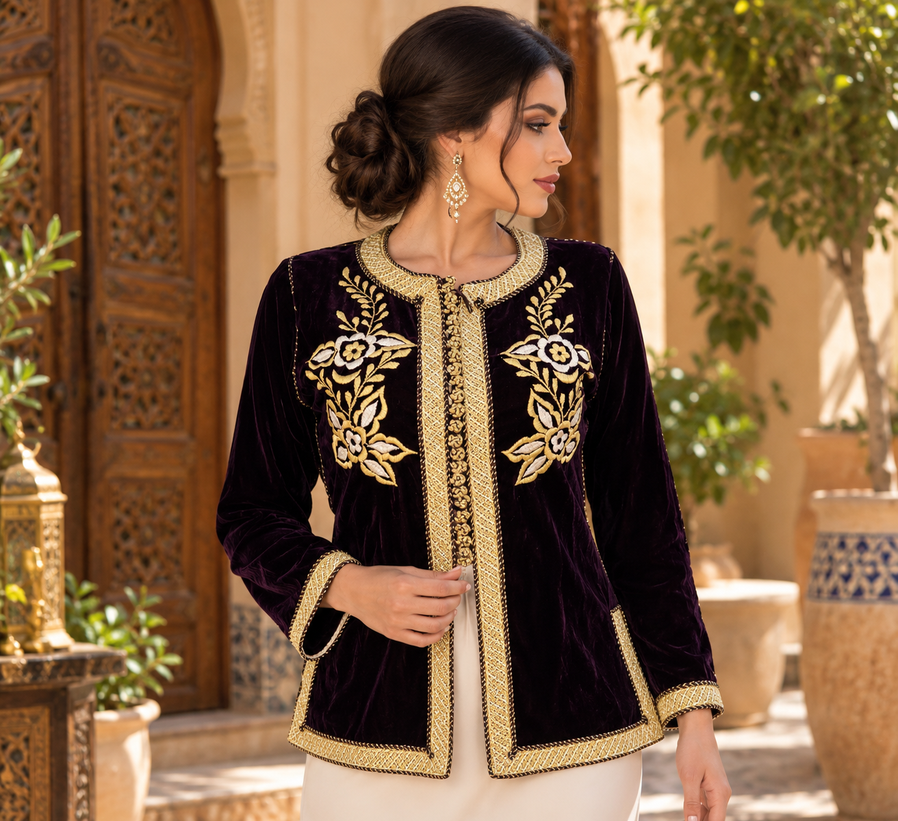 Jacket Plum Gold Embroidered - Front