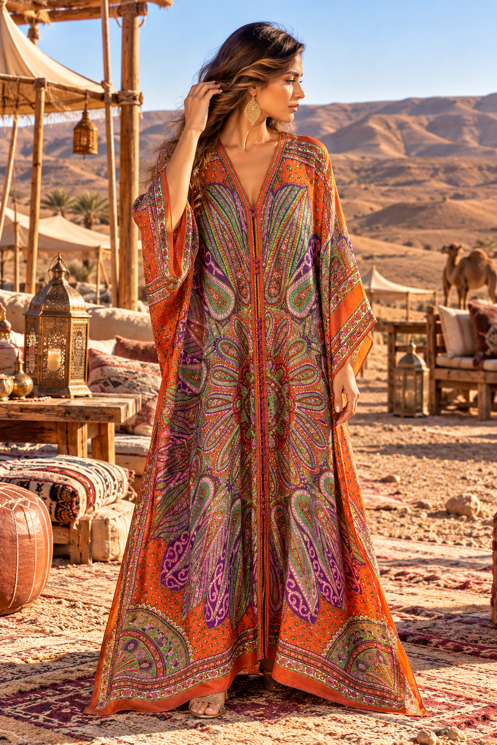 Kimono Orange Purple Paisley Desert - Front